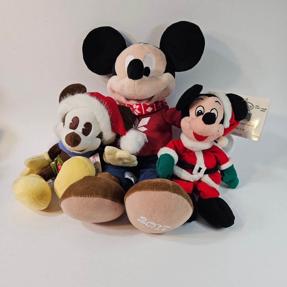 Disney Mickey Mouse Christmas Plush Lot of 3‎ Disney Store Collectiom